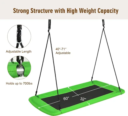 Miniatura 5 de Costzon Columpio rectangular gigante de 60 pulgadas para niños y adultos, resistente al desgaste para interiores y exteriores, con marco de acero