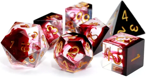 Miniatura 22 de Haxtec Juego de dados brillantes de borde afilado, dados DND de resina hechos a mano con inclusión de Mylar iridiscente, mezcla de color morado Azul