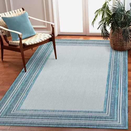 Miniatura 5 de Liora Manne Carmel - Alfombra tejida de perfil bajo de fácil cuidado para interiores y exteriores, color aguamarina, 6 pies 6 pulgadas x 9 pies 4