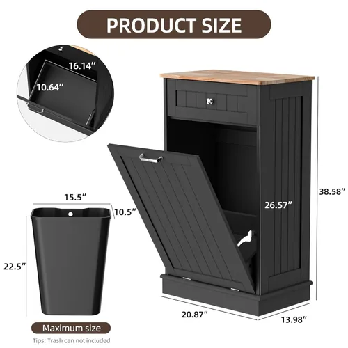Miniatura 5 de Spurgehom Gabinete de Basura Inclinable de 13 Galones Bote de Basura de Cocina Oculto Gabinete de Basura y Reciclaje Independiente con Cajón Oculto