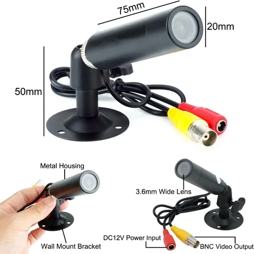 Miniatura 4 de Vanxse® Minicámara de seguridad CCTV 1/3 CCD 1000TVL HD 3.6mm con soporte de bala para interiores