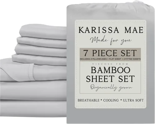 Miniatura 88 de KARISSA MAE Juego de sábanas tamaño individual de viscosa de bambú refrescante, 100% cultivadas orgánicamente, bolsillo profundo de 18 pulgadas