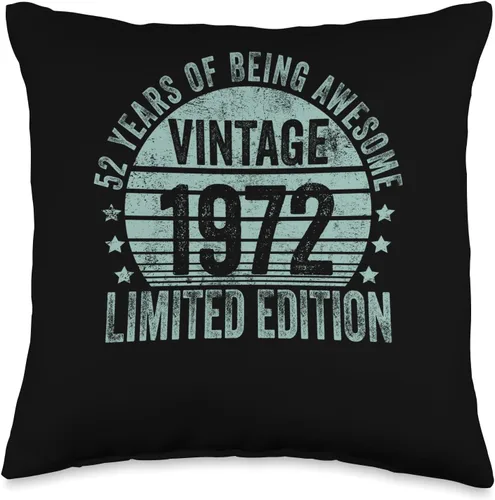 52 Year Old Vintage 1972 Limited Edition Bday Cojín retro de 52 cumpleaños para hombres y mujeres, 16 x 16 pulgadas, multicolor