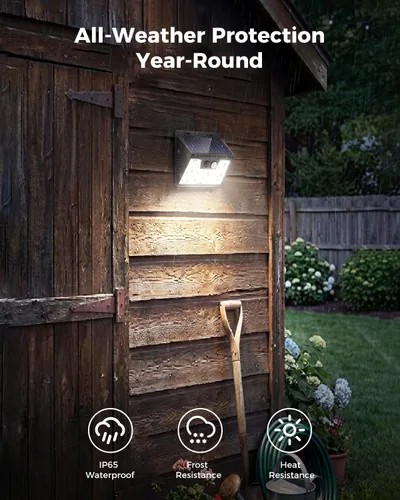 Miniatura 3 de Peasur Luces Solares para Exteriores con Sensor de Movimiento, 140 LED Luz Solar Alimentada por Energía Solar para Cerca Impermeable, 3 Modos