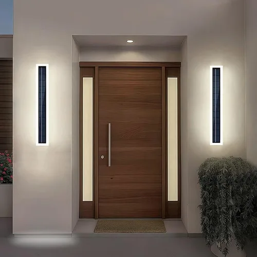 Miniatura 7 de Luces solares de pared LED impermeables para exteriores, 15.7 in de largo, pantalla de acrílico montada del atardecer al amanecer, 8 W, lámpara