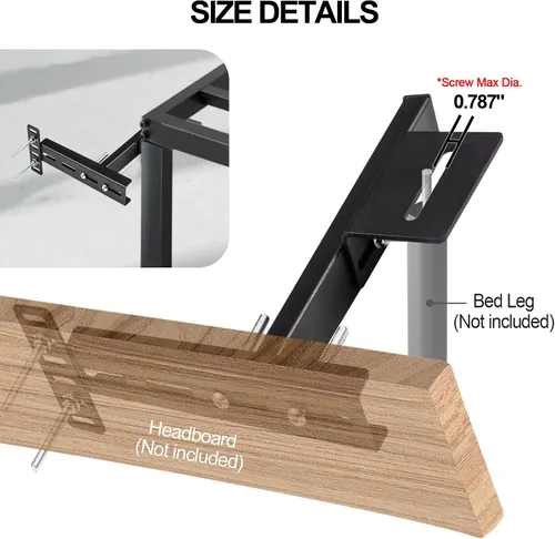 Miniatura 4 de Paquete de 2 soportes de cabecera ajustables para base de cama, kit de soportes de cabecera de metal para marco de cama, kit de extensión de estribo