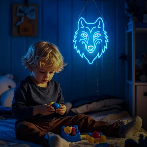 Miniatura 4 de CoolGift Mart Letrero de neón de lobo, luz LED regulable, decoración de pared de animales, regalo de Navidad, regalos de cumpleaños para niños
