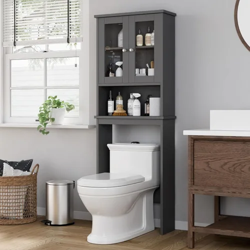 Miniatura 13 de Shintenchi Gabinete de almacenamiento sobre el inodoro, baño sobre el estante del inodoro, organizador de estante ajustable para baño con barra