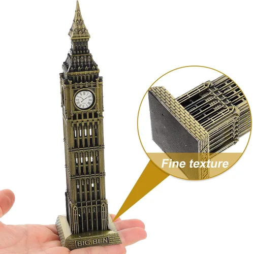 Miniatura 8 de Beavorty Big Ben Modelo Londres - Adorno de construcción de 7.08 pulgadas, escultura arquitectónica de metal para el hogar, boda, reunión familiar
