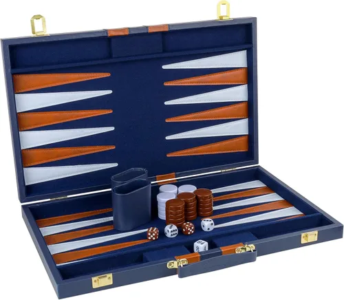 Miniatura 9 de Backgammon - Juego de 2 jugadores clásico de backgammon para adultos, juego de mesa con funda de piel sintética, portátil y juego de backgammon