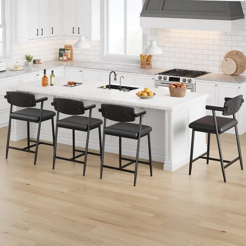 Miniatura 14 de IDEALHOUSE Juego de 2 taburetes de bar de altura de mostrador con brazos, taburetes de bar tapizados de 26 pulgadas con respaldo, asiento más ancho