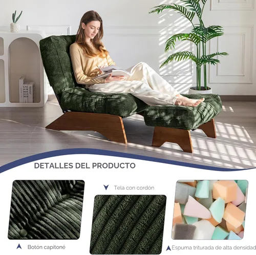 Miniatura 6 de MAXYOYO - Sillón decorativo con otomana y respaldo ajustable, silla capitoné para sala, reposera con reposapiés, silla moderna y acogedora Verde