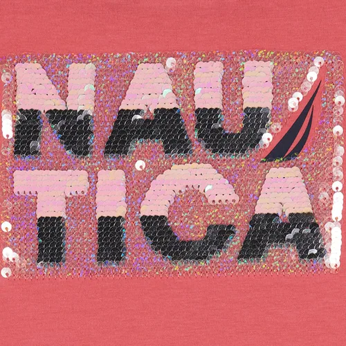 Miniatura 2 de Nautica Camiseta de manga corta para niña con diseño de lentejuelas abatibles, camiseta de algodón con interior sin etiqueta