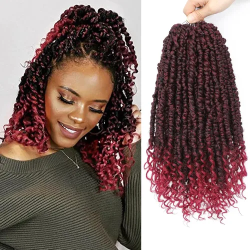 Miniatura 12 de 9 paquetes de cabello pretrenzado Passion Twist de 10 pulgadas, cabello de ganchillo Passion Twist con ombre marrón, trenzas de ganchillo bohemio