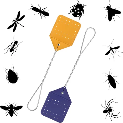 Miniatura 5 de Zopeal 4 matamoscas de cuero resistente de 17 pulgadas de largo con mango de metal resistente, matamoscas rústico para interiores y exteriores