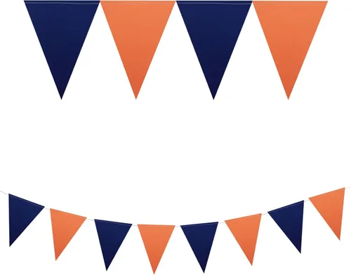 Miniatura 2 de Meetppy Paquete de 3 banderines de papel naranja y azul marino con purpurina de doble cara, banderines de papel triangulares, decoración colgante