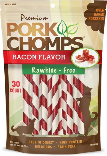 Miniatura 9 de Pork Chomps Masticables de piel de cerdo horneada para perros, mini giros de 5 pulgadas, 30 unidades, envoltura con sabor a pepperoni, golosinas