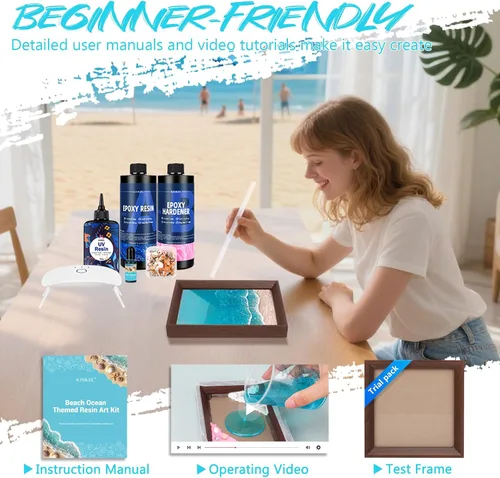 Miniatura 5 de Kit de Arte de Resina Oceánica KISREL, Kit de Resina Epoxy Transparente con Marcos, Conjunto Completo de Herramientas DIY para Principiantes