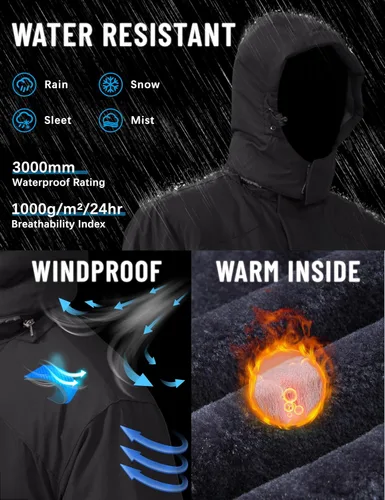 Miniatura 3 de TACVASEN Chaqueta de invierno para hombre, chaqueta de forro polar resistente al agua, chaqueta de esquí para nieve, chaqueta táctica militar