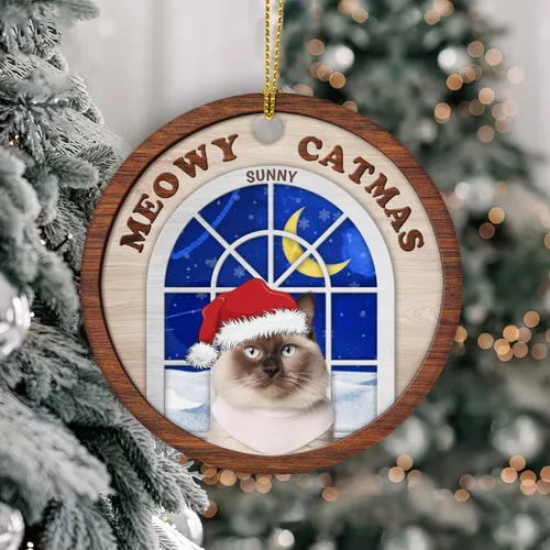 Miniatura 3 de Meowy Catmas - Divertido sombrero de Papá Noel con foto de gato, adorno de Navidad personalizado, regalos para gato, mamá, papá, lindo árbol