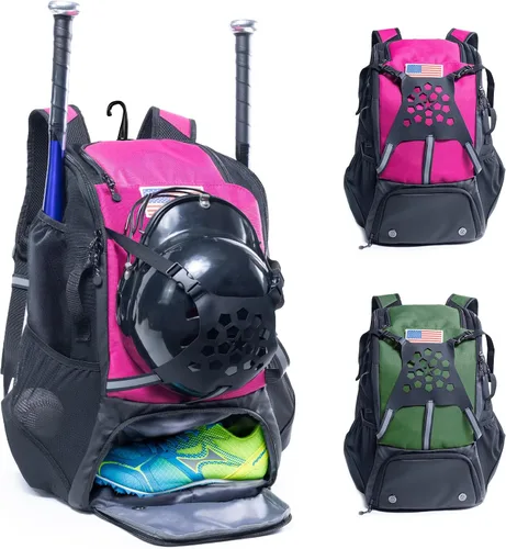 Miniatura 9 de Mochila de béisbol para jóvenes, niños, adultos, bolsa de equipo de bate y sóftbol con soporte para guantes, casco, compartimento para zapatos