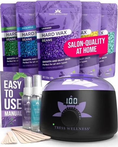 Kit de depilación Tress Wellness para piel sensible, seguro para cara y piel, spray de preparación y cuidado posterior, fácil de usar, kit para uso