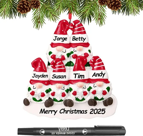 Miniatura 31 de Adornos de Navidad personalizados 2025, familia de 2, 3, 4, 5, 6, gnomo, adorno de Navidad personalizado con nombres, adornos familiares Gnomos