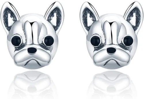 Aretes tipo dormilona de plata de ley con diseño de bulldog francés para mujeres y niñas con orejas sensibles, bonitos regalos, Metal