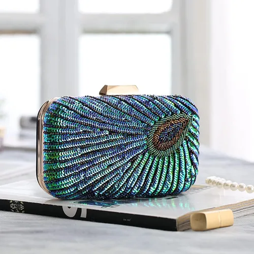 Miniatura 5 de LIFEWISH Bolso de noche único con lentejuelas de lujo para mujer, para boda, novia, fiesta, graduación, bolso de mano (azul pavo real)