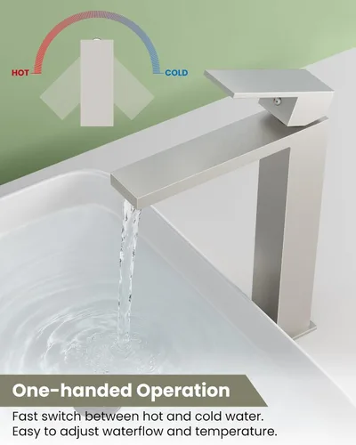 Miniatura 7 de gotonovo Grifo de lavabo de un solo mango, grifo de baño alto de un agujero, moderno lavabo mezclador, mangueras de suministro a juego y drenaje