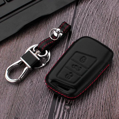 Miniatura 4 de Hombres Mujeres Cuero Genuino Llavero Funda para Volkswagen Arteon Atlas Golf Alltrack Jetta GLI Passat Taos SEL para Tiguan para Skoda Kodiaq