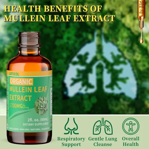 Miniatura 4 de Gotas de gordolobo orgánico para limpieza pulmonar, potente extracto de hoja de gordolobo de 1700 mg para apoyo inmunológico y respiratorio