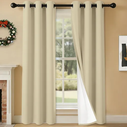 Miniatura 21 de 2 paneles de cortinas 100% opacas, cortinas ligeras con aislamiento térmico con ojales para dormitorio, sala de estar, tratamiento de ventana