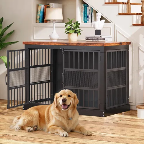 Miniatura 11 de VOPEAK Mueble de jaula para perros de 27.5", jaula para perros resistente a mordiscos para perros pequeños y cachorros, jaulas para perros