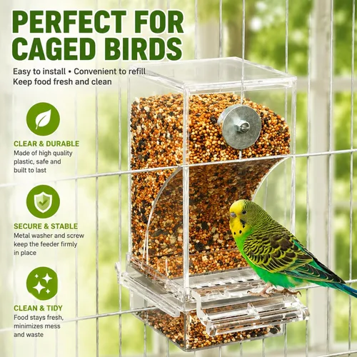Miniatura 2 de Rypet Comedero Automático para Pájaros Sin Desorden Contenedor de Comida Transparente Jaula Comedero de Acrílico para Loros Accesorios para Pájaros