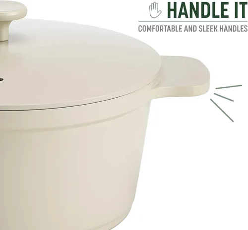 Miniatura 9 de Goodful Olla todo en uno, antiadherente multicapa, horno holandés fundido de alto rendimiento con tapa a juego, estante para asar y girador, Lino