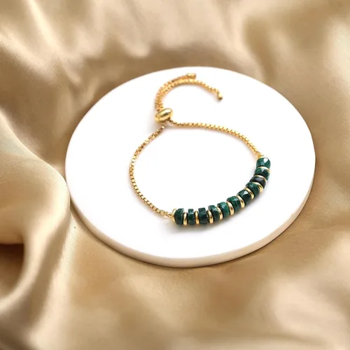 Miniatura 4 de Natural Heishi Beads With Spacers Slider Bracelet Gemstone Healing Jewelry With 14k Yellow Gold Plated 8- Inch Adjustable Length