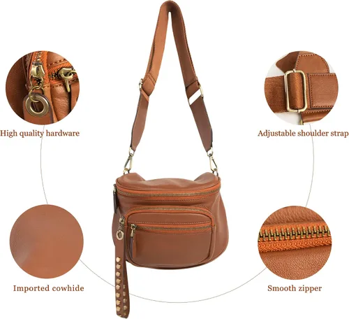 Miniatura 9 de AZXCG Cangurera de cuero, bolsa cruzada para mujer, bolsa de cintura de piel de vacuno, bolsa para cinturón con correa ajustable, bolsa de cadera
