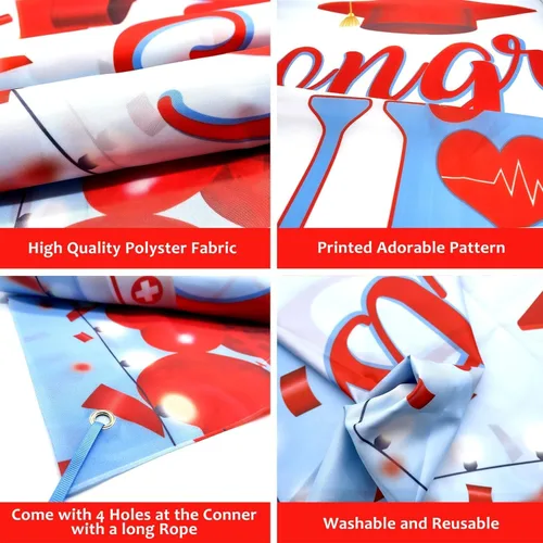 Miniatura 3 de KatchOn, Cartel de enfermera de felicitaciones rojo y azul – XtraL, 72 x 44 pulgadas Cartel de graduación, decoraciones de graduación de enfermera