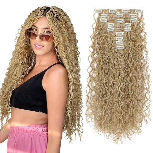 Miniatura 15 de LONAI Extensión de Cabello, 9 piezas, 56 cm de largo, castaño, extensiones de cabello rizadas con pinza, LN002, extensiones de cabello sintético