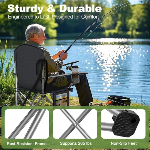 Miniatura 5 de VTOY Sillas de camping plegables duraderas 600D Oxford, silla portátil al aire libre con bolsa enfriadora, portavasos y bolsillo de almacenamiento