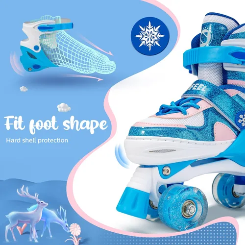 Miniatura 4 de SULIFEEL Rainbow Unicorn - Patines ajustables de 4 tamaños para niñas y niños de 3-5, 5-8, 6-12 años, patines para interiores y exteriores D Nieve