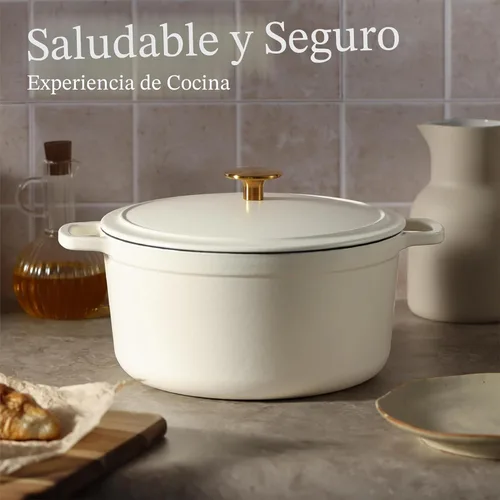 Miniatura 4 de CAROTE Olla de horno holandés de hierro fundido esmaltado de 5 cuartos con tapa, horno holandés de alta resistencia para hornear pan de masa madre