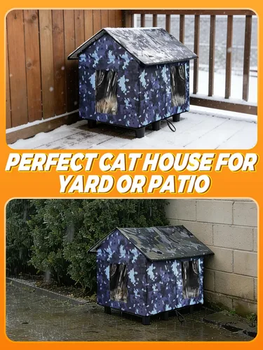 Miniatura 6 de Casa elevada aislada para gatos al aire libre resistente a la intemperie, 20 x 19 x 17 pulgadas, parte superior de PVC impermeable y forro