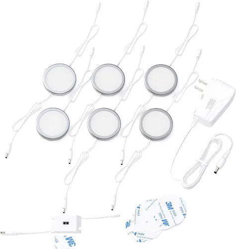Miniatura 7 de EShine Luces de disco para debajo del gabinete con sensor de onda manual, luces LED circulares para gabinete, regulables, paquete de 3, blanco