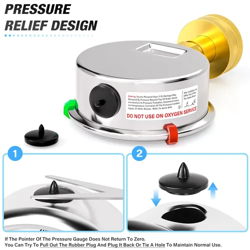 Miniatura 6 de MEANLIN MEASURE Marco de acero inoxidable de 0 ~ 100 psi, hembra de 3/4 pulgadas, esfera de cara de 2.5 pulgadas, medidor de presión relleno