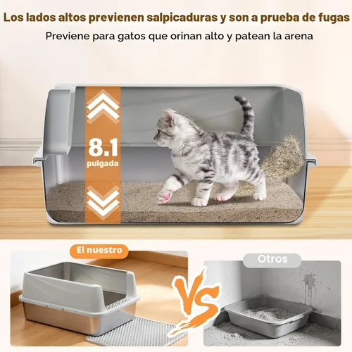 Miniatura 2 de Caja de arena de acero inoxidable con lados altos, pequeña caja de arena de metal para gatitos y gatos pequeños, cajas de arena para gatitos