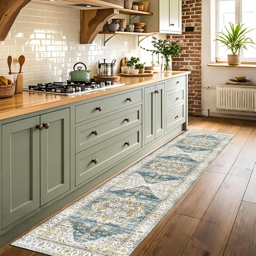 Miniatura 33 de Alfombra lavable para pasillo de 2 x 3: alfombra suave vintage para cocina, baño, lavandería, con respaldo antideslizante, alfombra de piso