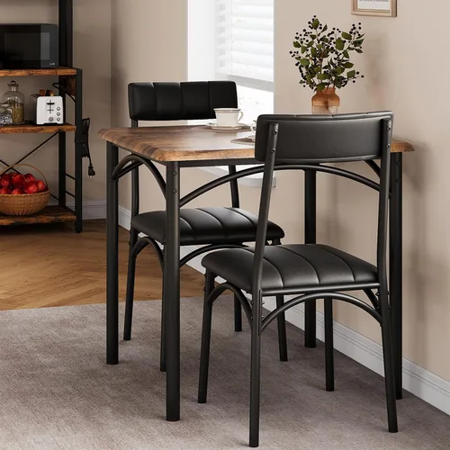 Miniatura 8 de Mesa de cocina y sillas para 4, juego de comedor rectangular con sillas tapizadas, perfecto para espacios pequeños, color negro rústico