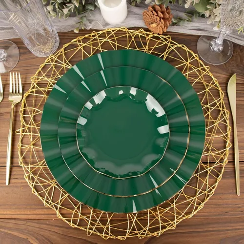 Miniatura 204 de Tableclothsfactory Paquete de 10 platos redondos de plástico negro de 6 pulgadas para ensalada de postre, platos desechables con borde ondulado